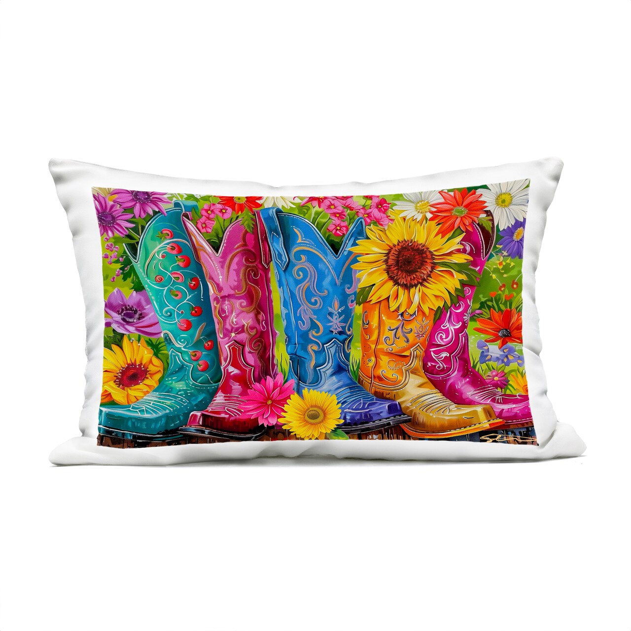 Stupell Industries Cowboy Boots and Sunflowers Outdoor Printed Pillow, design by Shawna Stewart, 14 x 7 x 20